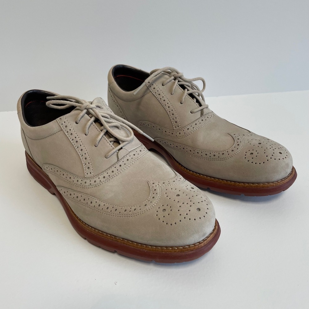 Rockport Total Motion Fusion Wing Tip Oxford Nubuck Taupe Shoes Mens 10.5 W